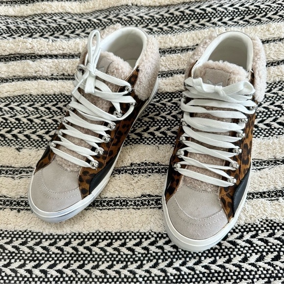 NWOT Marc fisher Merin sneaker leopard/ natural sherling high top sz.8M - Picture 2 of 5